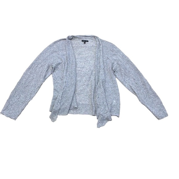 Eileen Fisher Cardigan Lightweight Open Front Gray Crinkle Fabric Size Medium M - Picture 3 of 13